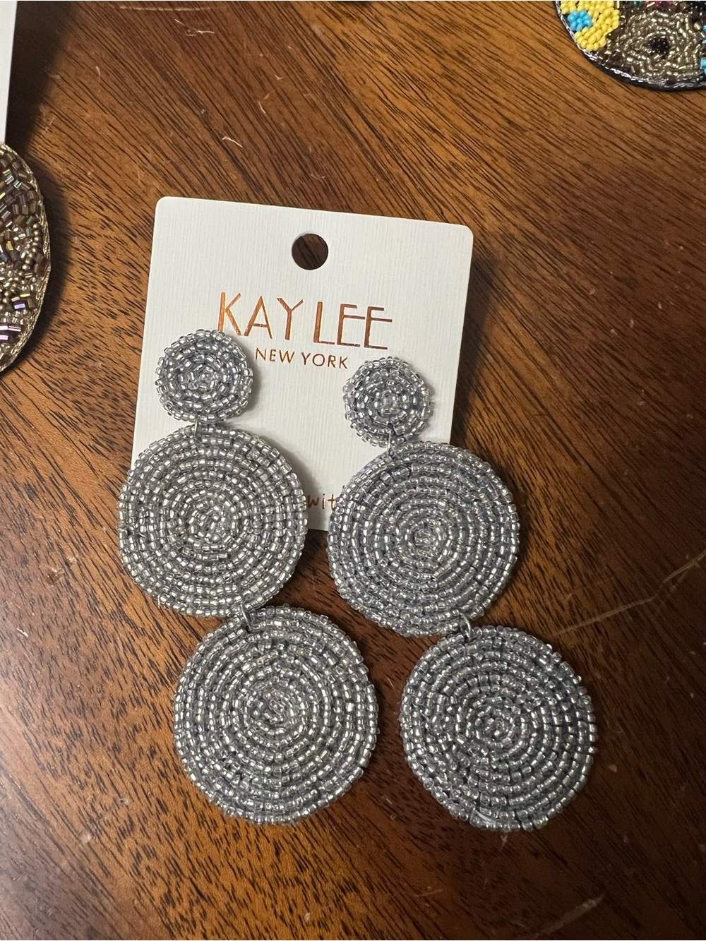 Silver Beaded Triple Disc Drop Earrings